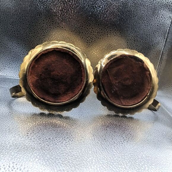 Pair of Vintage Brass Candlestick Holders & Blue Hobnail Glass Hurricane Shades - Picture 12 of 12